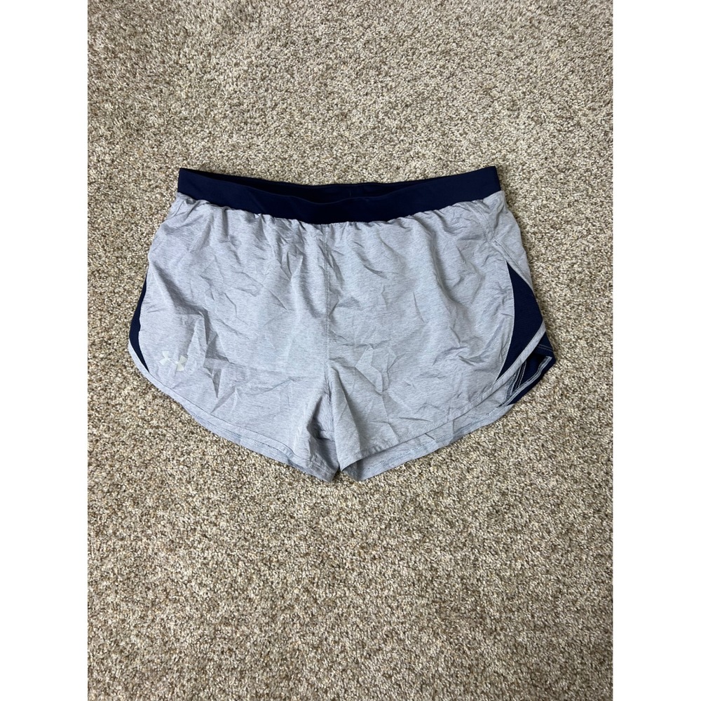 Under Armour HeatGear Running Shorts Gray Navy Blue Loose Fit Women Large